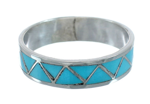 Turquoise Native American Zuni Genuine Sterling Silver Ring Size 5-3/4 JX129700