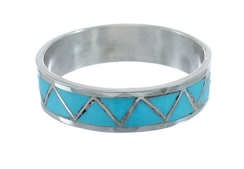 Turquoise Native American Zuni Genuine Sterling Silver Ring Size 5-3/4 JX129700
