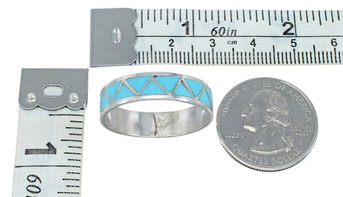 Turquoise Native American Zuni Genuine Sterling Silver Ring Size 5-3/4 JX129700