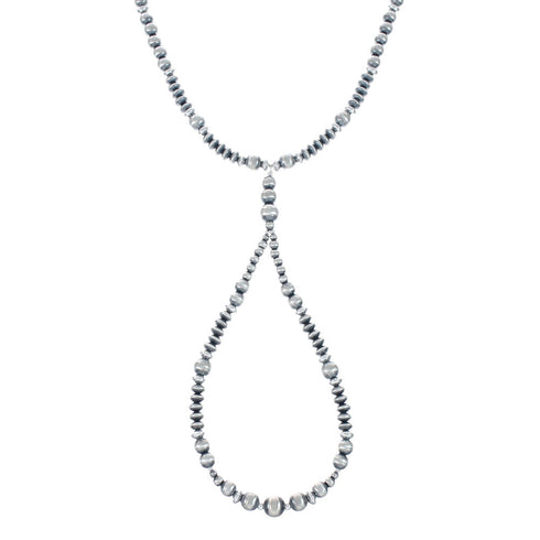 Native American Genuine Old Pawn Style Sterling Silver Bead Necklace JX129686