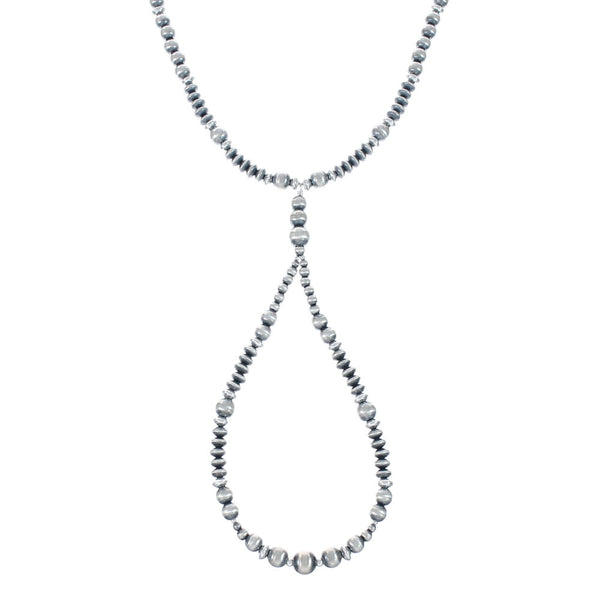 Native American Genuine Old Pawn Style Sterling Silver Bead Necklace JX129686