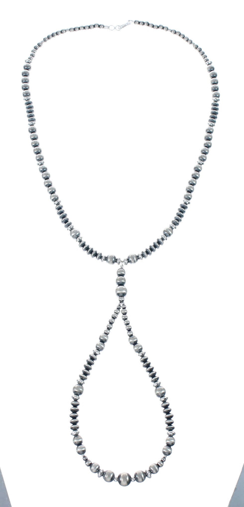 Native American Genuine Old Pawn Style Sterling Silver Bead Necklace JX129686