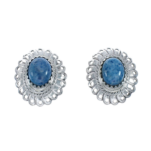 Man Made Denim Lapis Genuine Sterling Silver Concho Post Stud Earrings AX129918