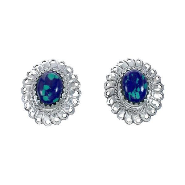 Azurite Genuine Sterling Silver Concho Post Stud Earrings AX129920