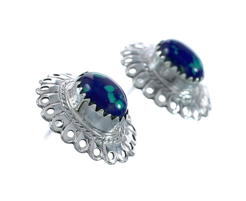 Azurite Genuine Sterling Silver Concho Post Stud Earrings AX129920