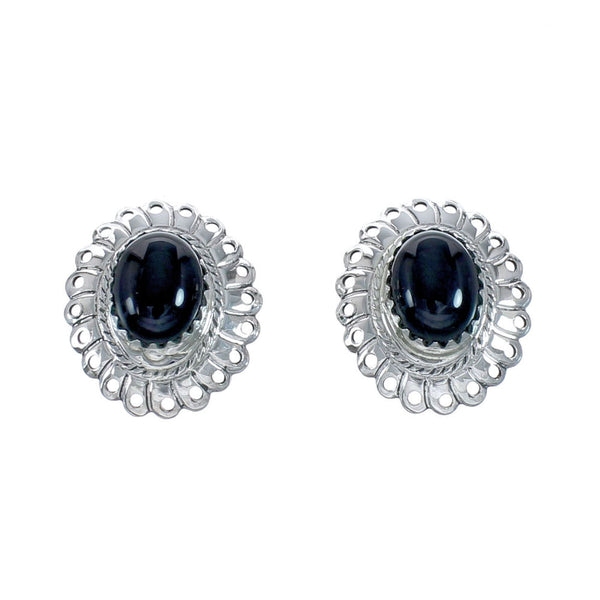 Onyx Genuine Sterling Silver Concho Post Stud Earrings AX129921