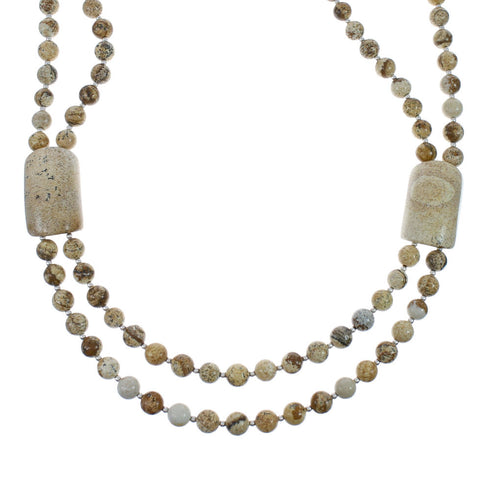 Sterling Silver Picture Rock Navajo Bead Necklace AX129922