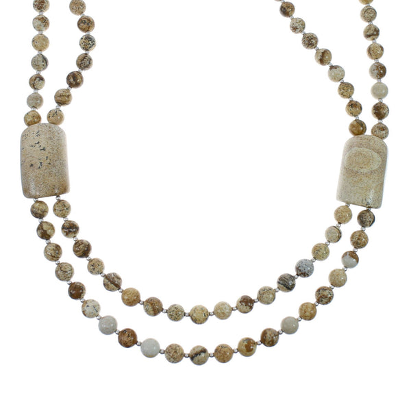 Sterling Silver Picture Rock Navajo Bead Necklace AX129922
