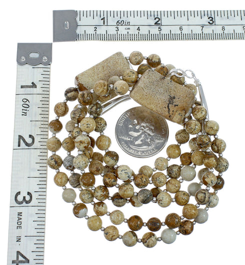 Sterling Silver Picture Rock Navajo Bead Necklace AX129922