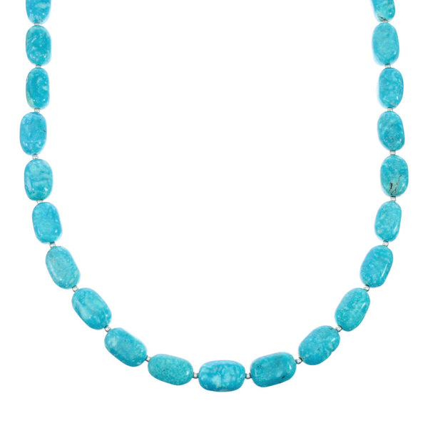 Native American Turquoise Sterling Silver Bead Necklace AX129924