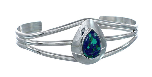 Genuine Sterling Silver Man Made Azurite Native American Cuff Bracelet JX129736
