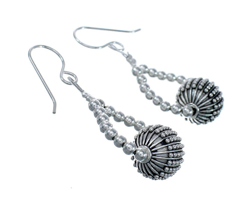 Native American Sterling Silver Bead Hook Dangle Earrings JX129753