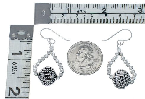 Native American Sterling Silver Bead Hook Dangle Earrings JX129753