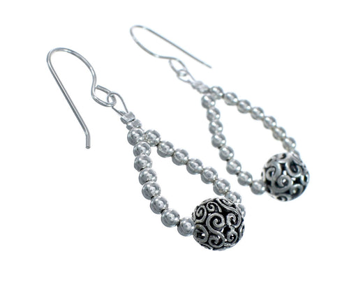 Native American Sterling Silver Bead Hook Dangle Earrings JX129756