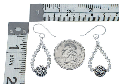 Native American Sterling Silver Bead Hook Dangle Earrings JX129756
