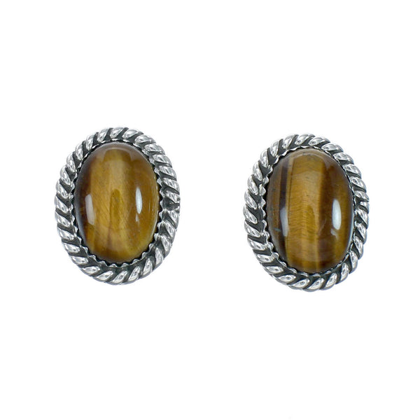 Tiger Eye Navajo Sterling Silver Post Earrings AX130178