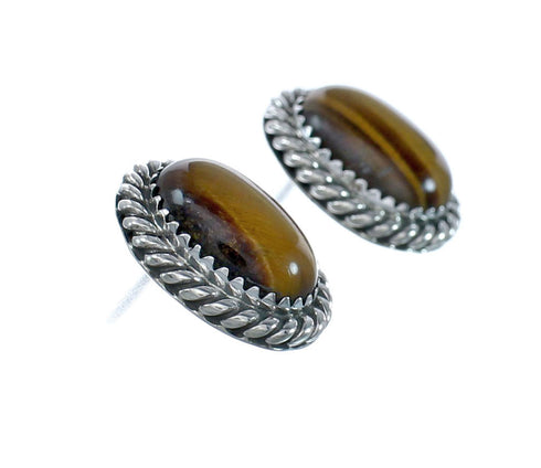 Tiger Eye Navajo Sterling Silver Post Earrings AX130178