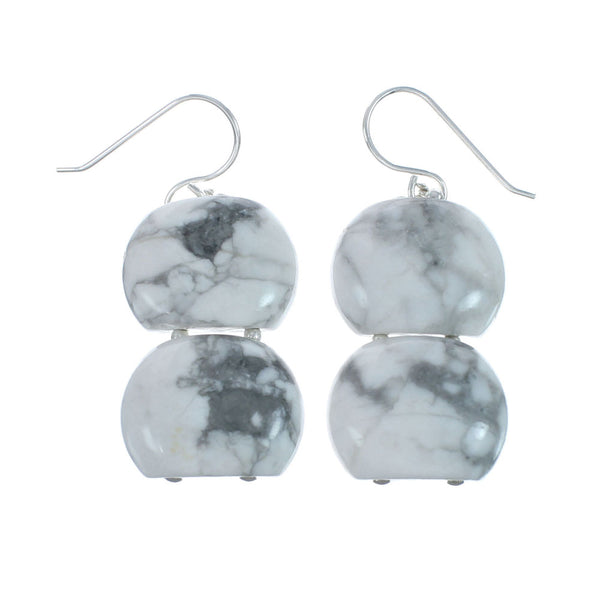 Native American Sterling Silver Howlite Bead Hook Dangle Earrings AX130181