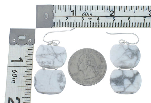 Native American Sterling Silver Howlite Bead Hook Dangle Earrings AX130181