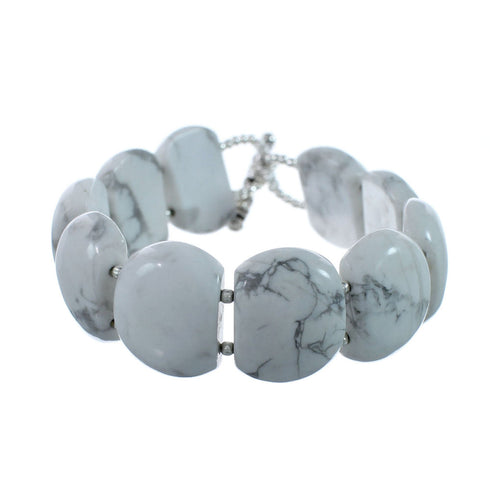 Native American Genuine Sterling Silver Howlite Bead Bracelet AX130182