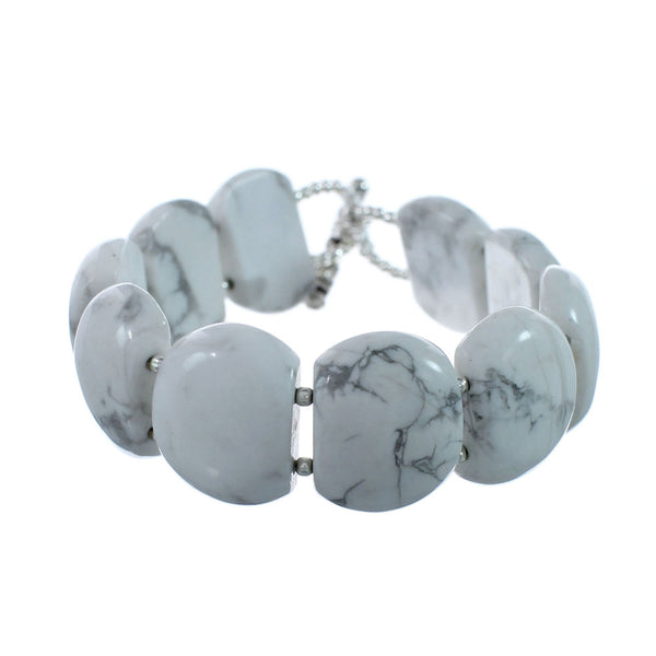 Native American Genuine Sterling Silver Howlite Bead Bracelet AX130182