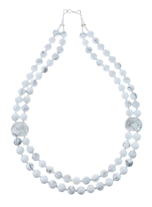 Native American Howlite Sterling Silver 2-Strand Bead Necklace AX130183