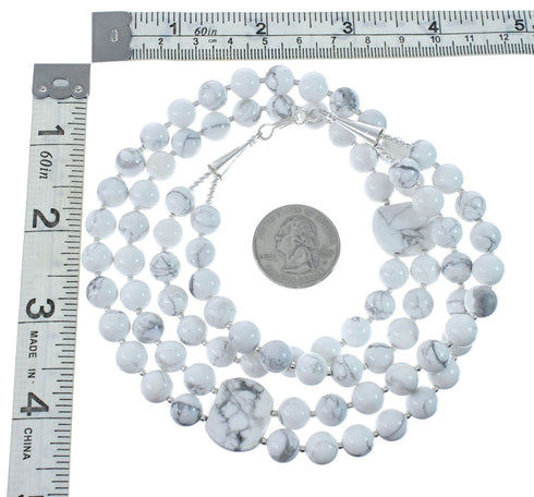 Native American Howlite Sterling Silver 2-Strand Bead Necklace AX130183