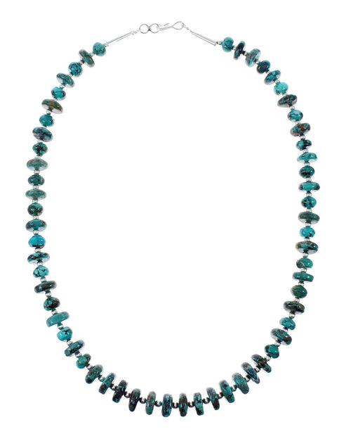 Native American Authentic Sterling Silver Turquoise Bead Necklace AX130193