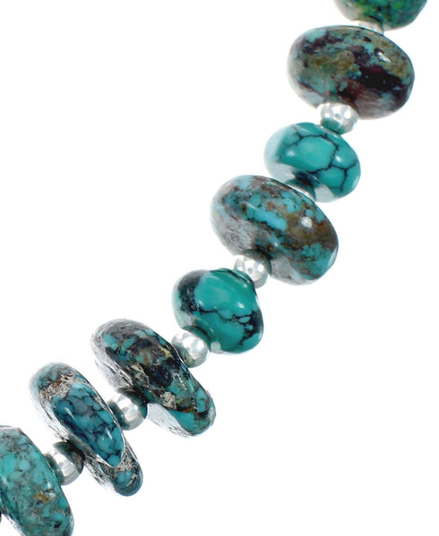 Native American Authentic Sterling Silver Turquoise Bead Necklace AX130193