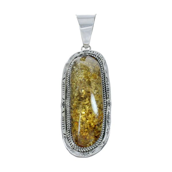 Sterling Silver Amber Navajo Pendant AX130194