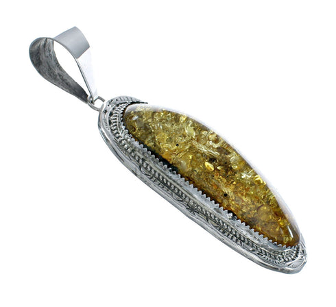 Sterling Silver Amber Navajo Pendant AX130194