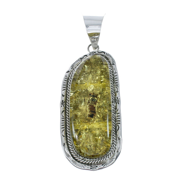 Sterling Silver Amber Navajo Pendant AX130195