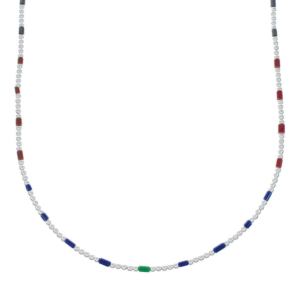 Man Made Multicolor Hand Strung Sterling Silver 16-7/8" Necklace AX130215