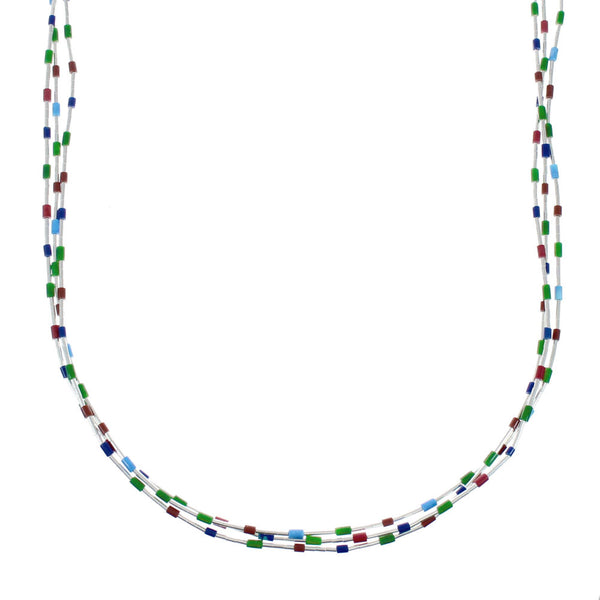 3-Strand Man Made Sterling Liquid Silver Multicolor 22-1/2" Necklace AX130216