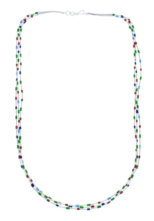 3-Strand Man Made Sterling Liquid Silver Multicolor 22-1/2" Necklace AX130216