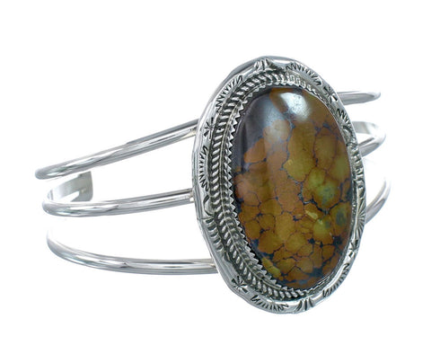 Sterling Silver Green And Amber Turquoise Navajo Cuff Bracelet AX130236