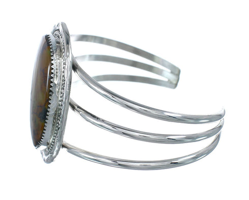 Sterling Silver Green And Amber Turquoise Navajo Cuff Bracelet AX130236