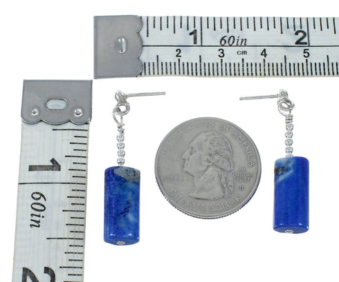 Native American Lapis Sterling Silver Bead Post Dangle Earrings JX130274