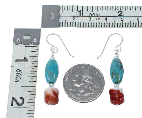 Native American Turquoise Oyster Shell Sterling Silver Bead Hook Dangle Earrings JX130275