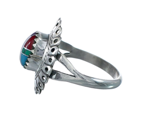 Southwestern Manmade Multicolor Inlay Sterling Silver Ring Size 7 JX130277