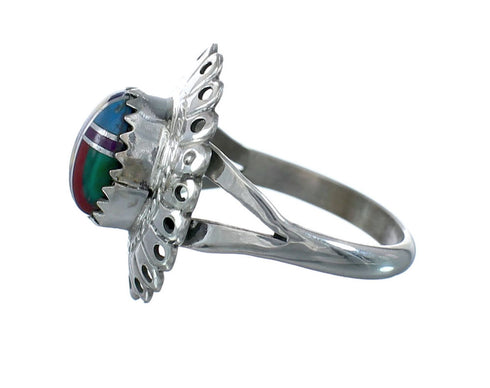 Southwestern Manmade Multicolor Inlay Sterling Silver Ring Size 6-1/2 JX130283