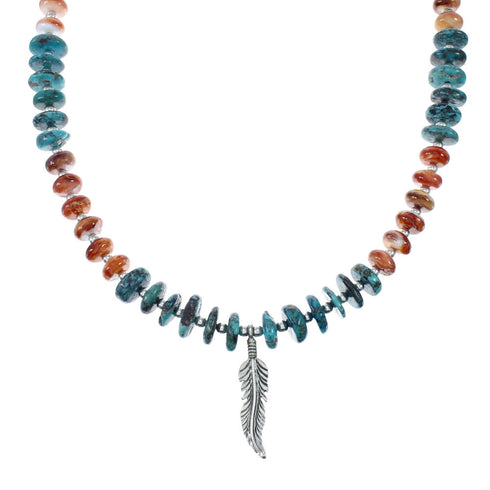 Turquoise and Oyster Shell Genuine Sterling Silver Navajo Bead Necklace JX130267