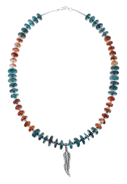 Turquoise and Oyster Shell Genuine Sterling Silver Navajo Bead Necklace JX130267