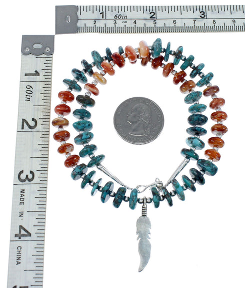 Turquoise and Oyster Shell Genuine Sterling Silver Navajo Bead Necklace JX130267