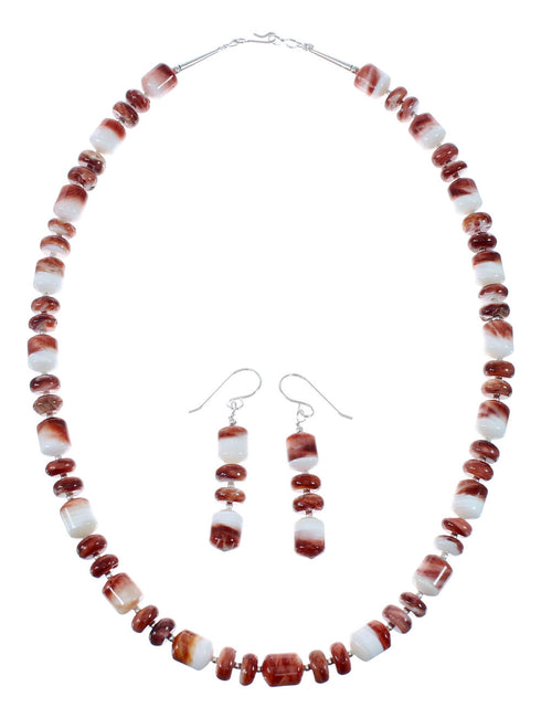 Oyster Shell Genuine Sterling Silver Navajo Bead Necklace Set JX130263