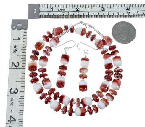 Oyster Shell Genuine Sterling Silver Navajo Bead Necklace Set JX130263