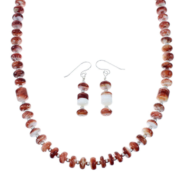 Oyster Shell Genuine Sterling Silver Navajo Bead Necklace Set JX130262