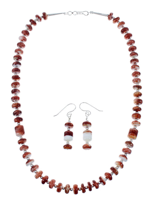 Oyster Shell Genuine Sterling Silver Navajo Bead Necklace Set JX130262