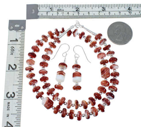 Oyster Shell Genuine Sterling Silver Navajo Bead Necklace Set JX130262