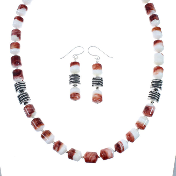 Oyster Shell Genuine Sterling Silver Navajo Bead Necklace Set JX130264